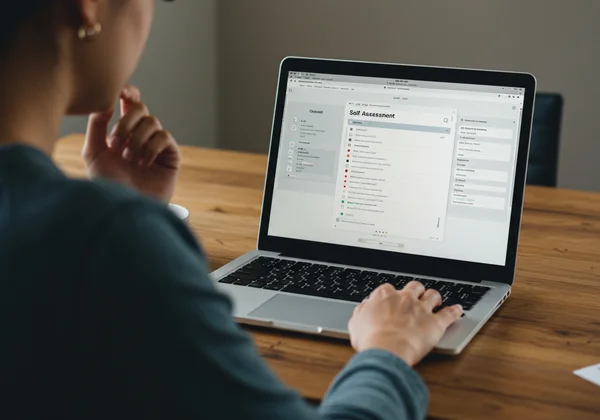 Eine Person macht einen Online-Narzissmus-Test auf einem Laptop